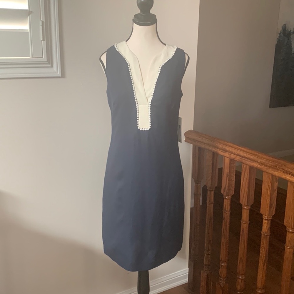 NWT Eliza J linen blend mini with embellished collar